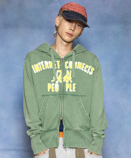 GHD055 인터넷 피플즈 올드스쿨 슬림핏 후드 집업 (GREEN)