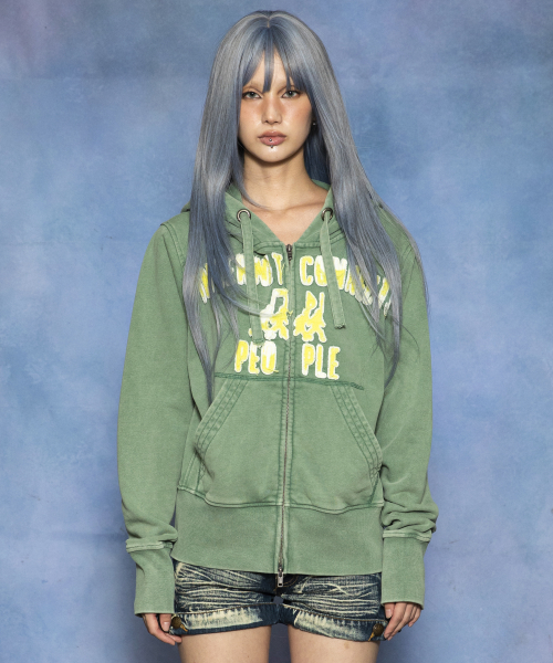 GHD055 인터넷 피플즈 올드스쿨 슬림핏 후드 집업 (GREEN)
