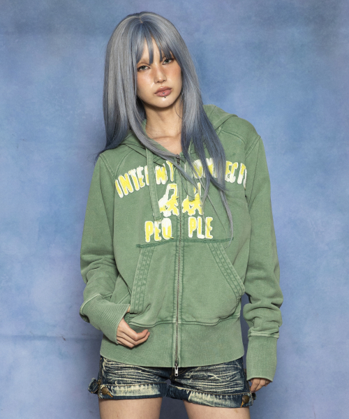 GHD055 인터넷 피플즈 올드스쿨 슬림핏 후드 집업 (GREEN)
