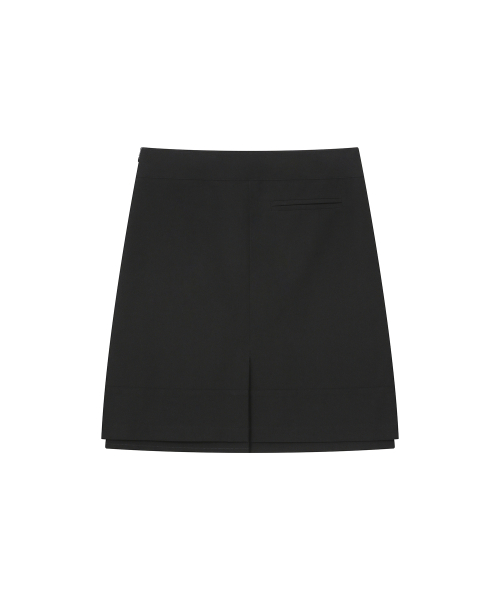 Layered panel pleats midi skirt BLACK
