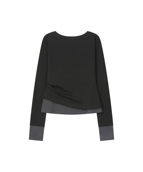 Asymmetric contrast long sleeve BLACK