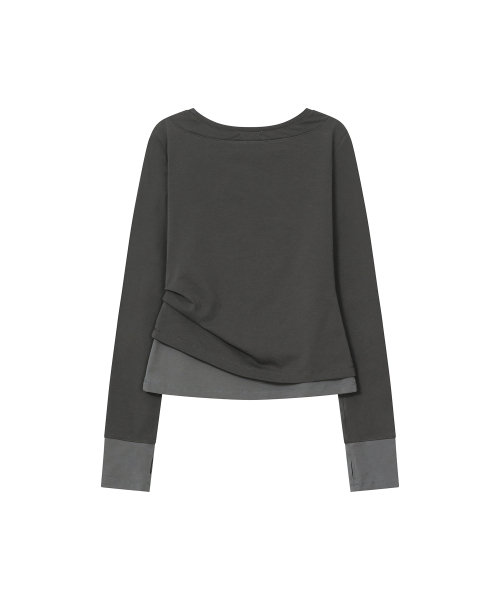Asymmetric contrast long sleeve CHARCOAL