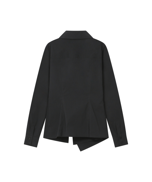 Wrap pleats button shirt BLACK