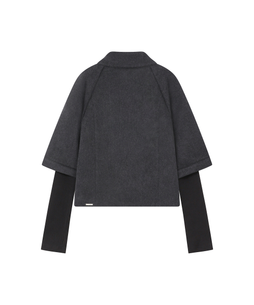 Double button layered short coat CHARCOAL