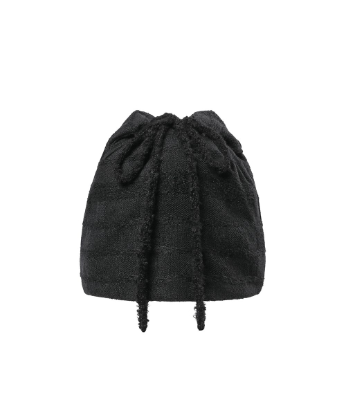 Drawstring cowl button beanie BLACK