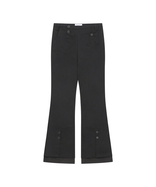 Side fly layered bootscut pants BLACK