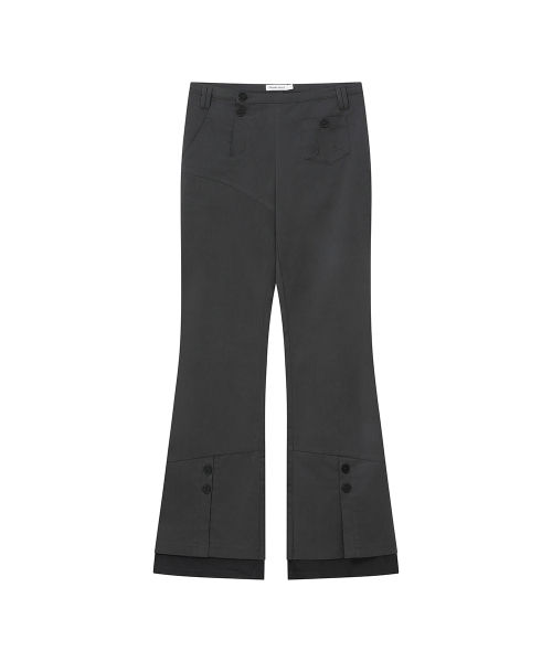 Side fly layered bootscut pants CHARCOAL