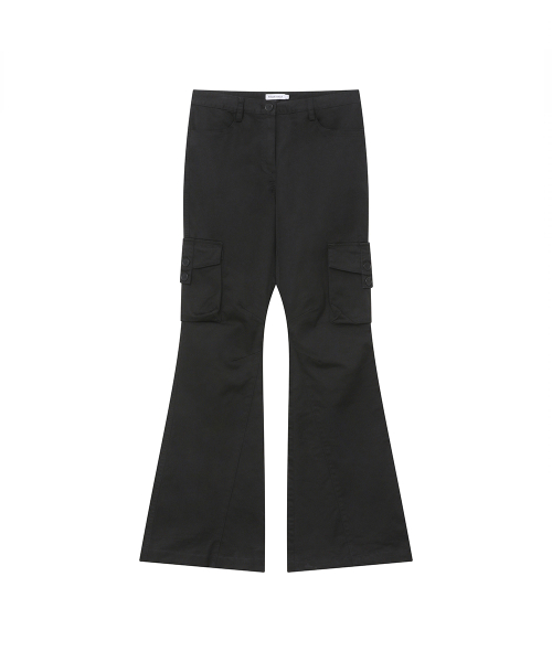 Pocket tab cargo bootcut pants BLACK