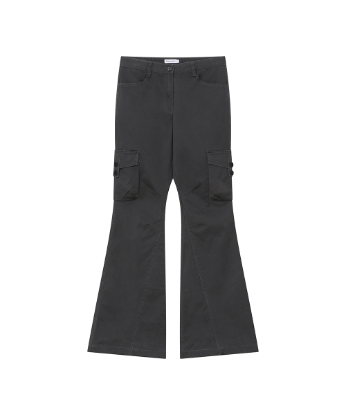 Pocket tab cargo bootcut pants CHARCOAL