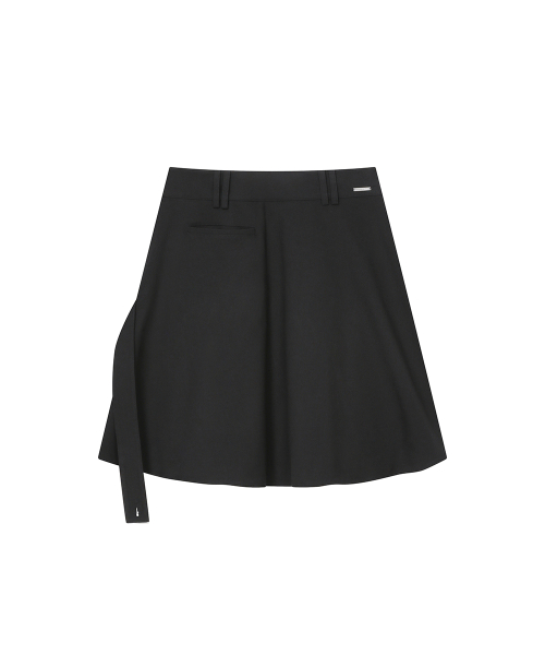Diagonal belted midi skirt BLACK