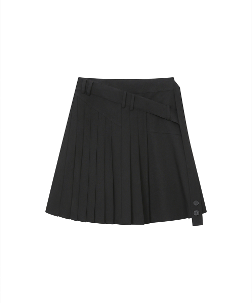 Diagonal belted midi skirt BLACK