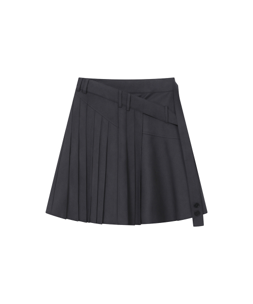 Diagonal belted midi skirt CHARCOAL