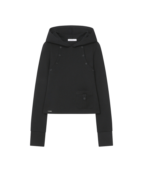 Double placket slim hoodie BLACK