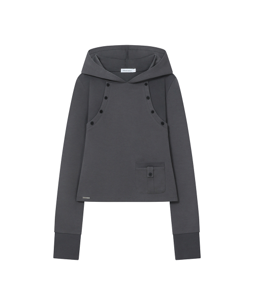 Double placket slim hoodie CHARCOAL
