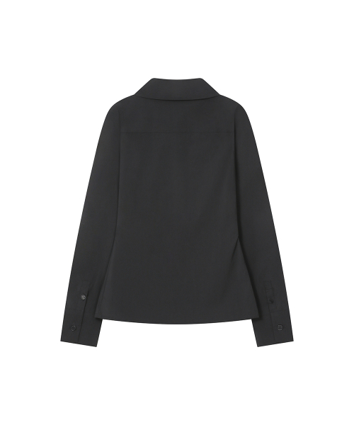 Asymmetric shirring button shirt BLACK