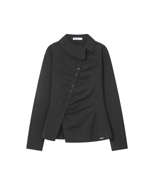Asymmetric shirring button shirt BLACK