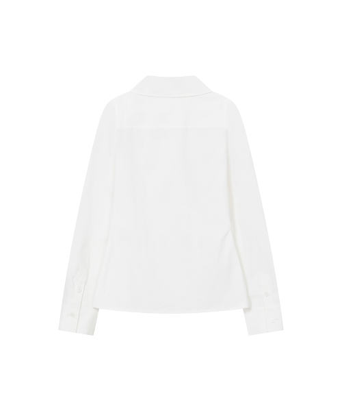 Asymmetric shirring button shirt WHITE