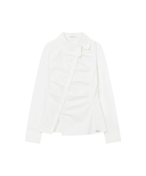 Asymmetric shirring button shirt WHITE