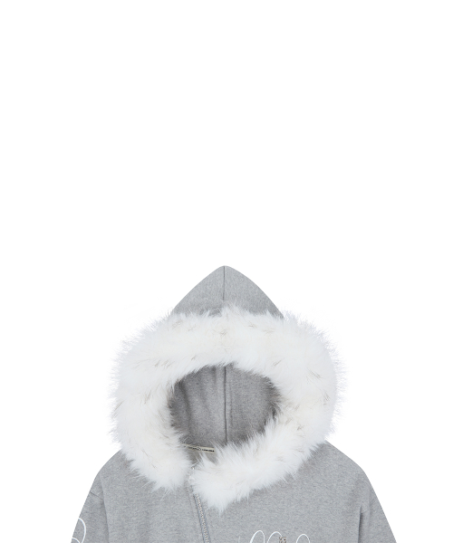 RL CROSS LETTERING FUR HOOD ZIP UP(GRAY)