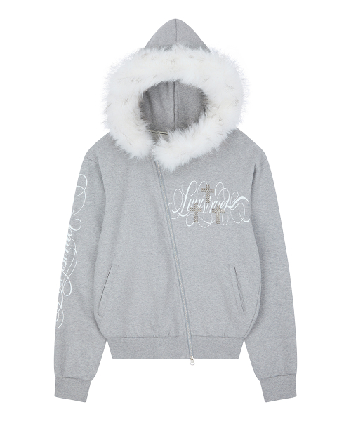 RL CROSS LETTERING FUR HOOD ZIP UP(GRAY)