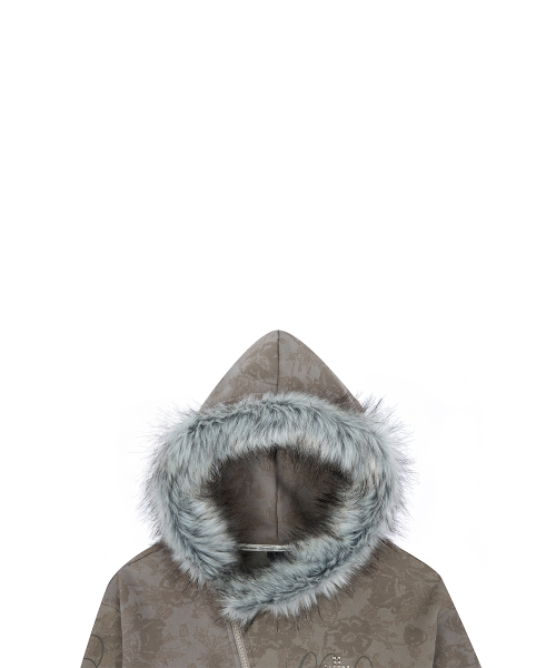 RL CROSS LETTERING FUR HOOD ZIP UP(BROWN)