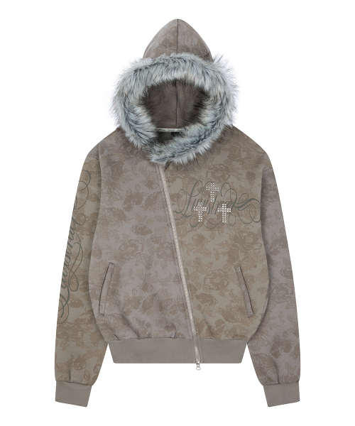 RL CROSS LETTERING FUR HOOD ZIP UP(BROWN)