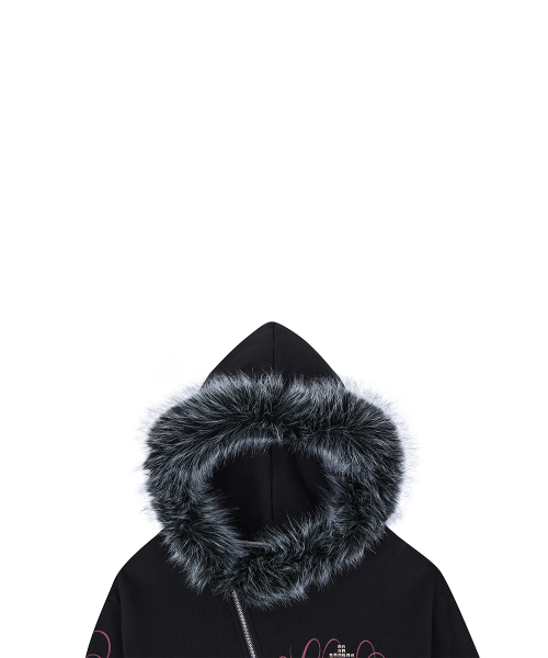 RL CROSS LETTERING FUR HOOD ZIP UP(BLACK)