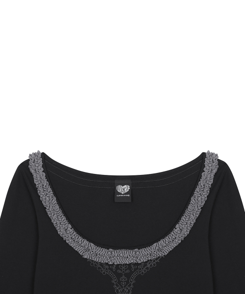 RL FRILL SLEEVE TEE(BLACK)