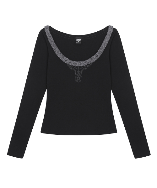 RL FRILL SLEEVE TEE(BLACK)