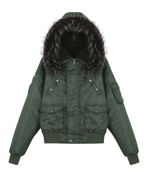 RL FUR TRIM PATCH BOMBER JACKET(KHAKI)