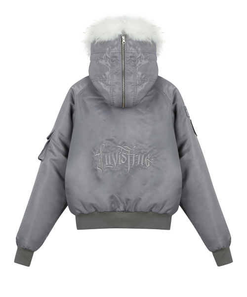 RL FUR TRIM PATCH BOMBER JACKET(GRAY)
