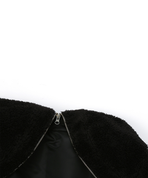 RL FUR TRIM PATCH BOMBER JACKET(BLACK)