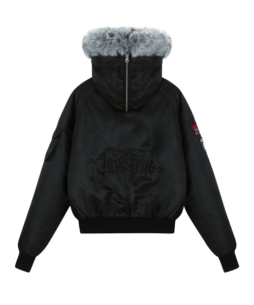 RL FUR TRIM PATCH BOMBER JACKET(BLACK)