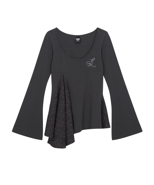 RL LAYERED LACE TEE(CHARCOAL)