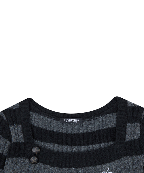 RL SQUARE NECK KNIT(BLACK)