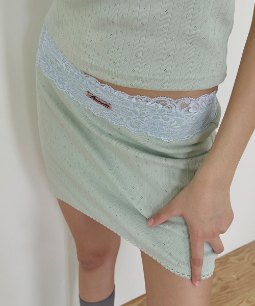 Lace trim Print Mini Skirts (MINT)