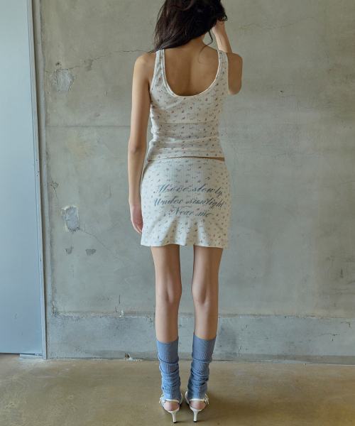 Lace trim Print Mini Skirts (IVORY)