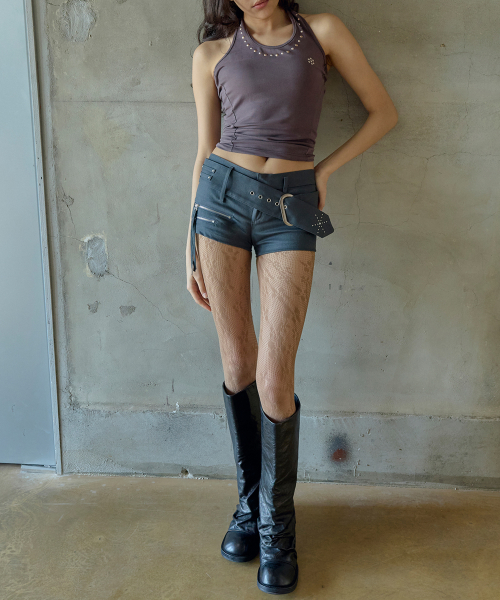 Studded Belt Shorts (CHARCOAL)