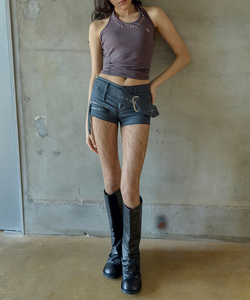 Studded Halterneck Top (BROWN)