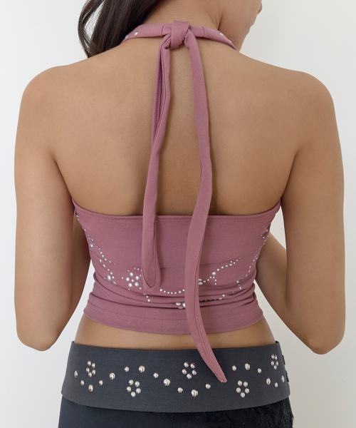 Studded Halterneck Top (DARK PINK)