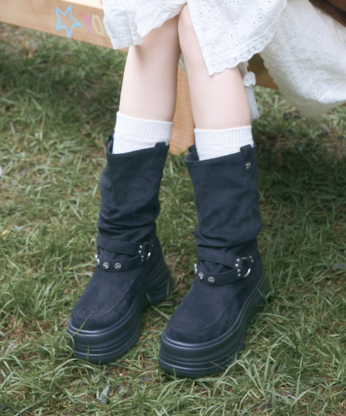 3300 SLOUCHY Platform Suede Boots Black OZPUGA393B