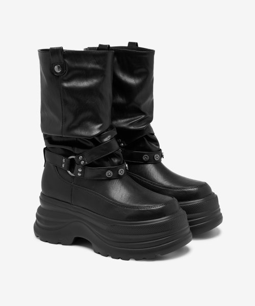3300 SLOUCHY Platform Leather Boots Black OZPUGA393A