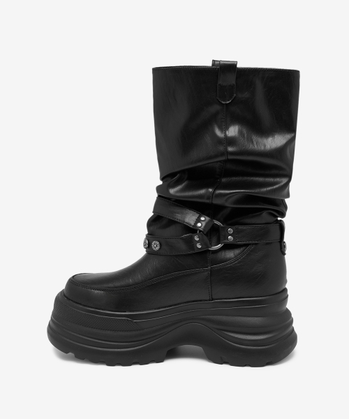 3300 SLOUCHY Platform Leather Boots Black OZPUGA393A