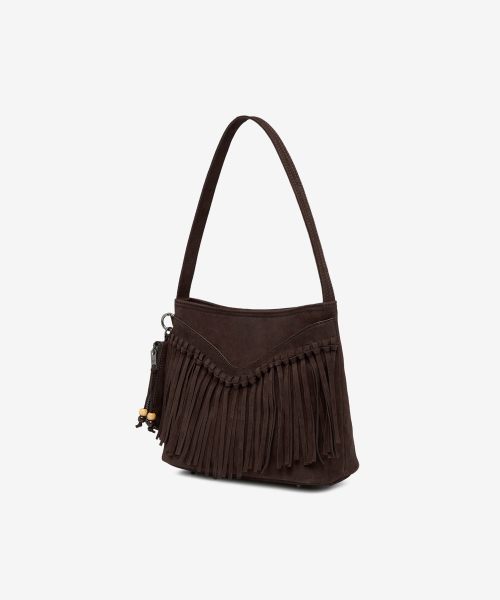 Western Fringe Suede Bucket Shoulder Bags Brown OZBGGA301N