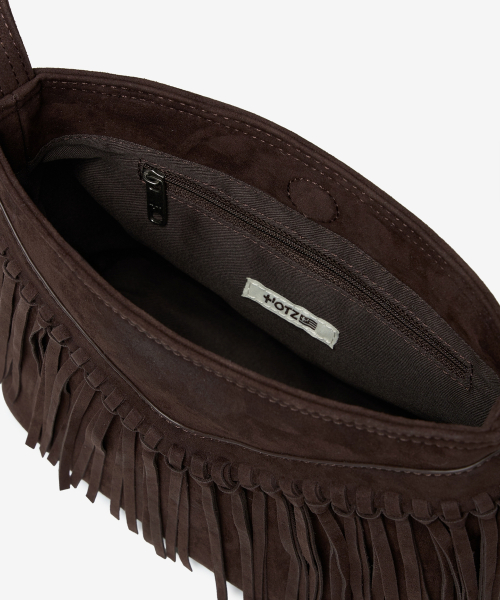 Western Fringe Suede Bucket Shoulder Bags Brown OZBGGA301N