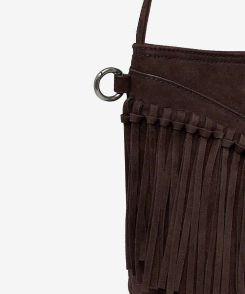 Western Fringe Suede Bucket Shoulder Bags Brown OZBGGA301N