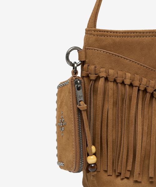 Western Fringe Suede Bucket Shoulder Bags Camel OZBGGA301C