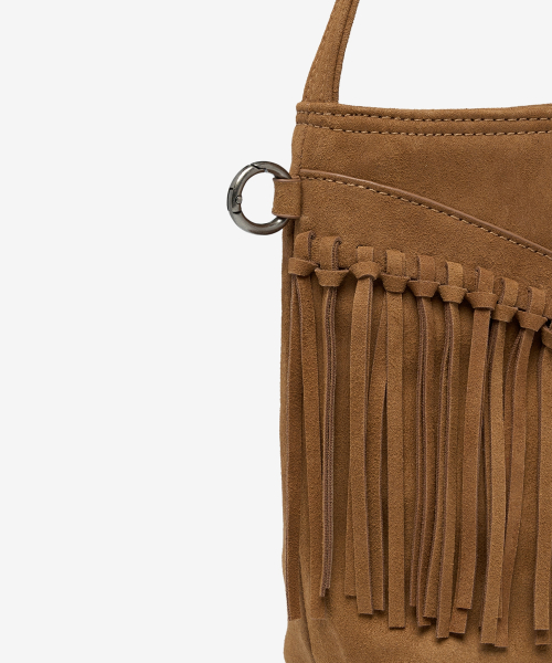 Western Fringe Suede Bucket Shoulder Bags Camel OZBGGA301C