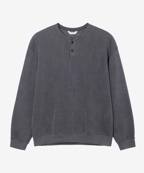 100 Cotton Gray Pigment Henley Neck Oversized Sweatshirt