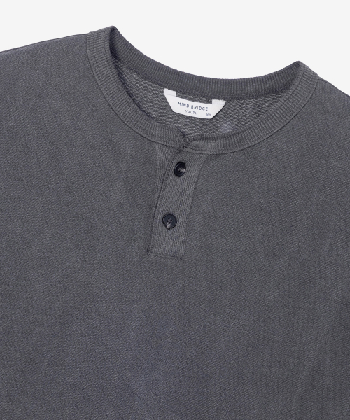 100 Cotton Gray Pigment Henley Neck Oversized Sweatshirt